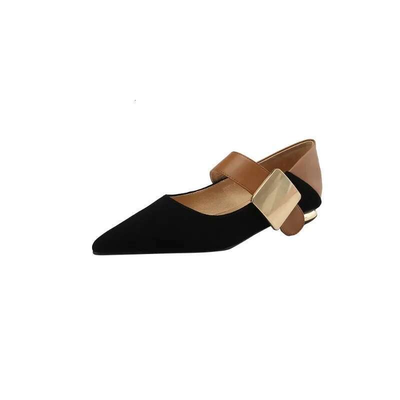New 2025 Spring Women Nature Suede High Thick Heels SmallHut Black Apricot Square Toe Pumps Elegant Lady Metal Decoration Shoes