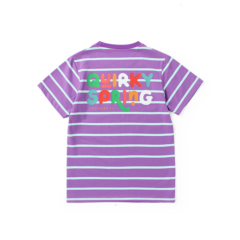 Ddmyshoesvip Summer Korean version clothing new children's T-shirt, women's treasure letter striped top, half girls' short sleeved shir
