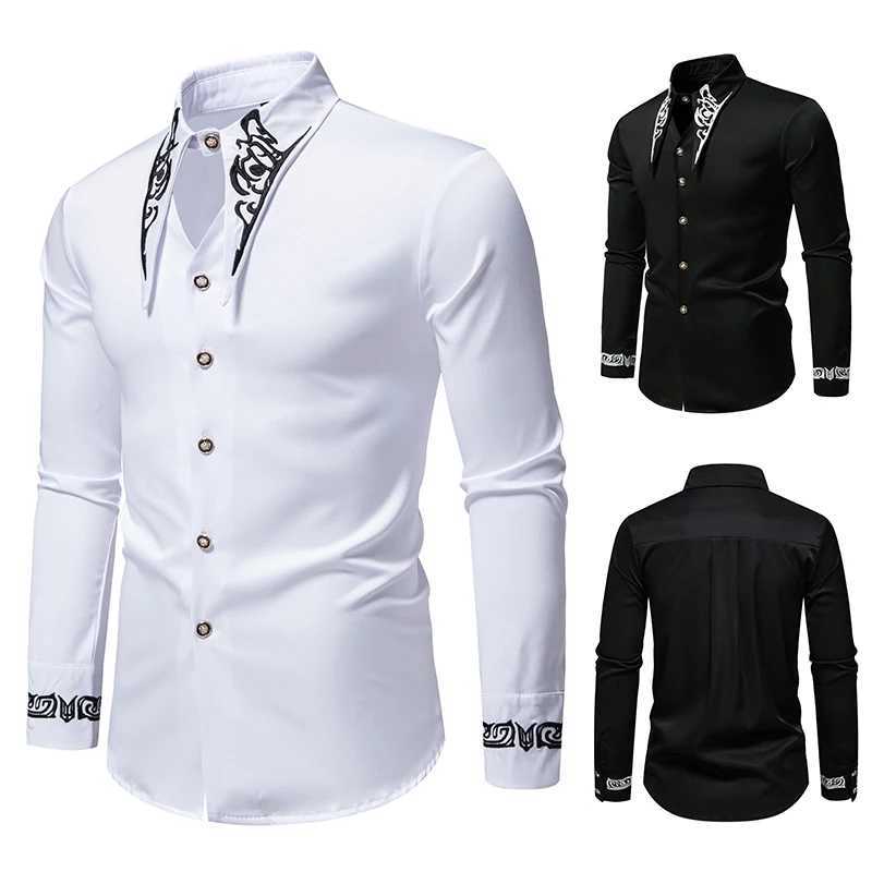 Men Long Sleeve Shirts Floral Collar Mens Dress Shirt Male Groomsman Clothes Chemise Shirt Homme Shirts S65 W250312