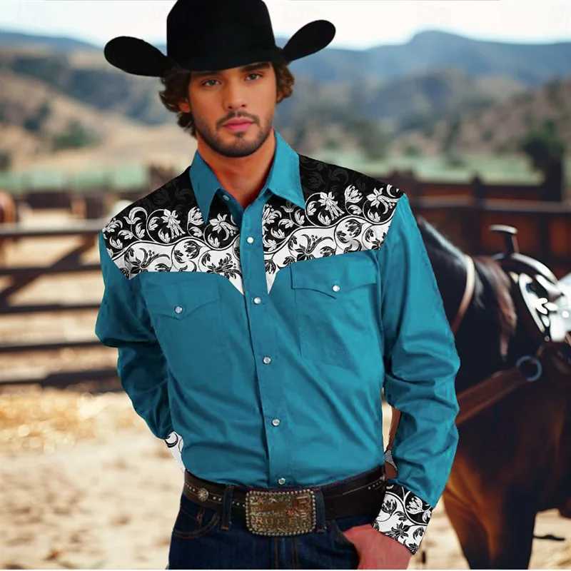 Flower Western Mens Formal Training Wedding Summer Spring Long Sleeve Blue S-5XL Polyester Shirt 2024 European Size W250312