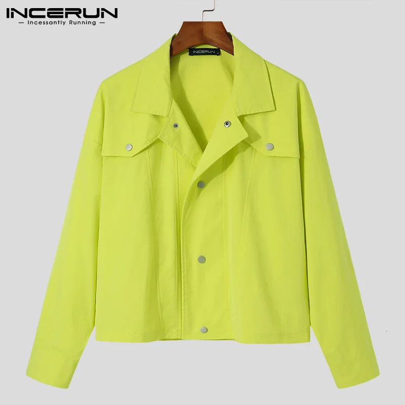 INCERUN Mens Jackets Lapel Long Sleeve Solid Color Button Crop Coats Men Fashion Streetwear Casual Thin Outerwear S5XL 250312