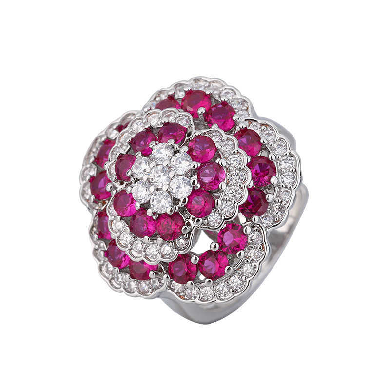 Autumn and Winter New Zhuangsheng Copper Bottom Gold Plated Simulated Red Corundum Rose Charm Light Luxury Set for Women W250312