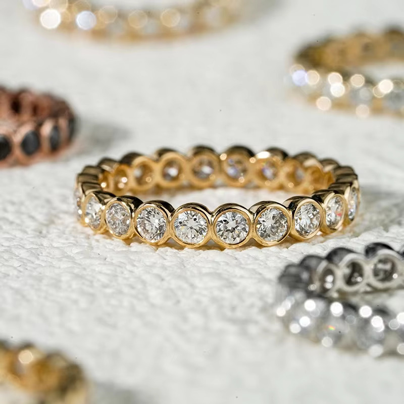 Group Order Starsgem Gold 10K 14K 18k Gold Round Shape Eternity 2.5MM Black Moissanite Eternity Band