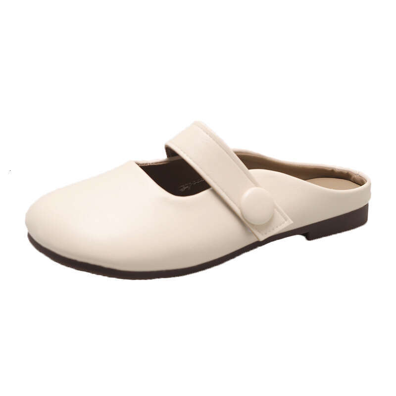 Small niche soled soft leather toe half for women in the spring and autumn of 2025, new style, sweet flat bottomed cool with one foot kick, Haken slip