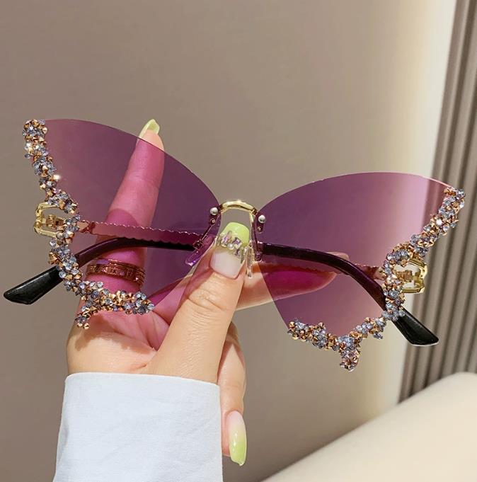 New butterfly shape diamond-rimless sunglasses female fashion personality exaggerated sunglasses