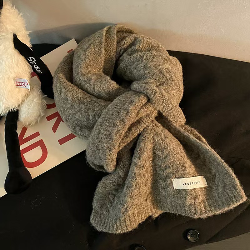 K110 Korean style white twisted knitted wool scarf for women 2024 autumn and winter couple warm versatile scarf