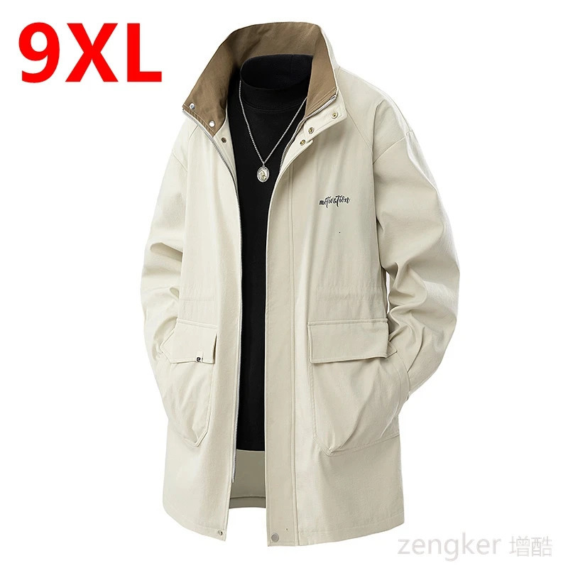 Large size trench large mens long spring and automatic casual jacket loose fit plus 7XL 8XL 9XL 250312