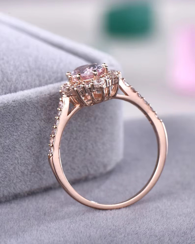 Pink Tourmaline and moissanite Ring 925 Sterling Silver Vintage Design Women Silver Jewelry Engagement Anniversary Wedding Bands