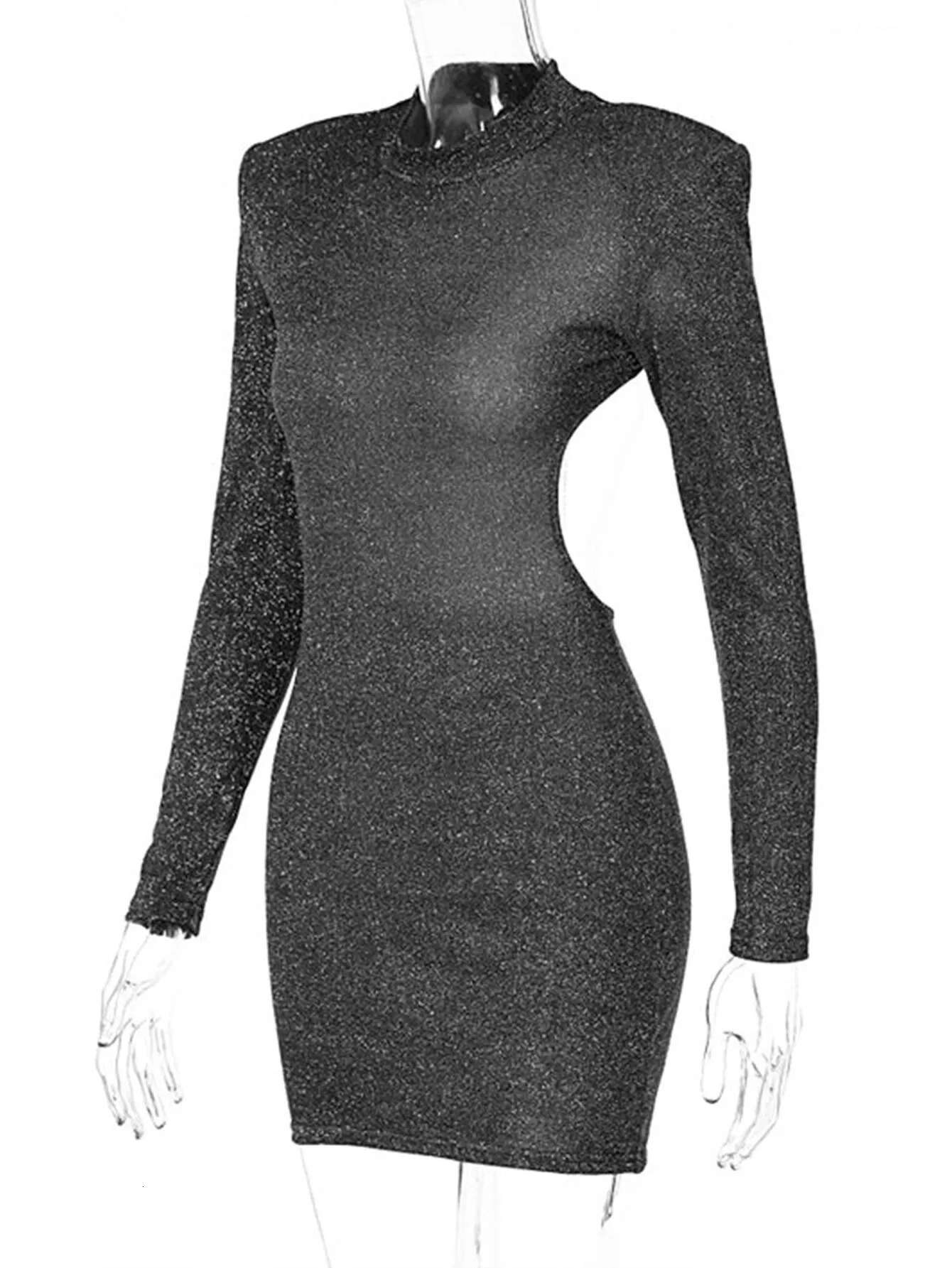 Europe The United States Style Women's Spring And Summer New Fashion Sexy Backless Round Neck Long Sleeve Bag Buttock Dress