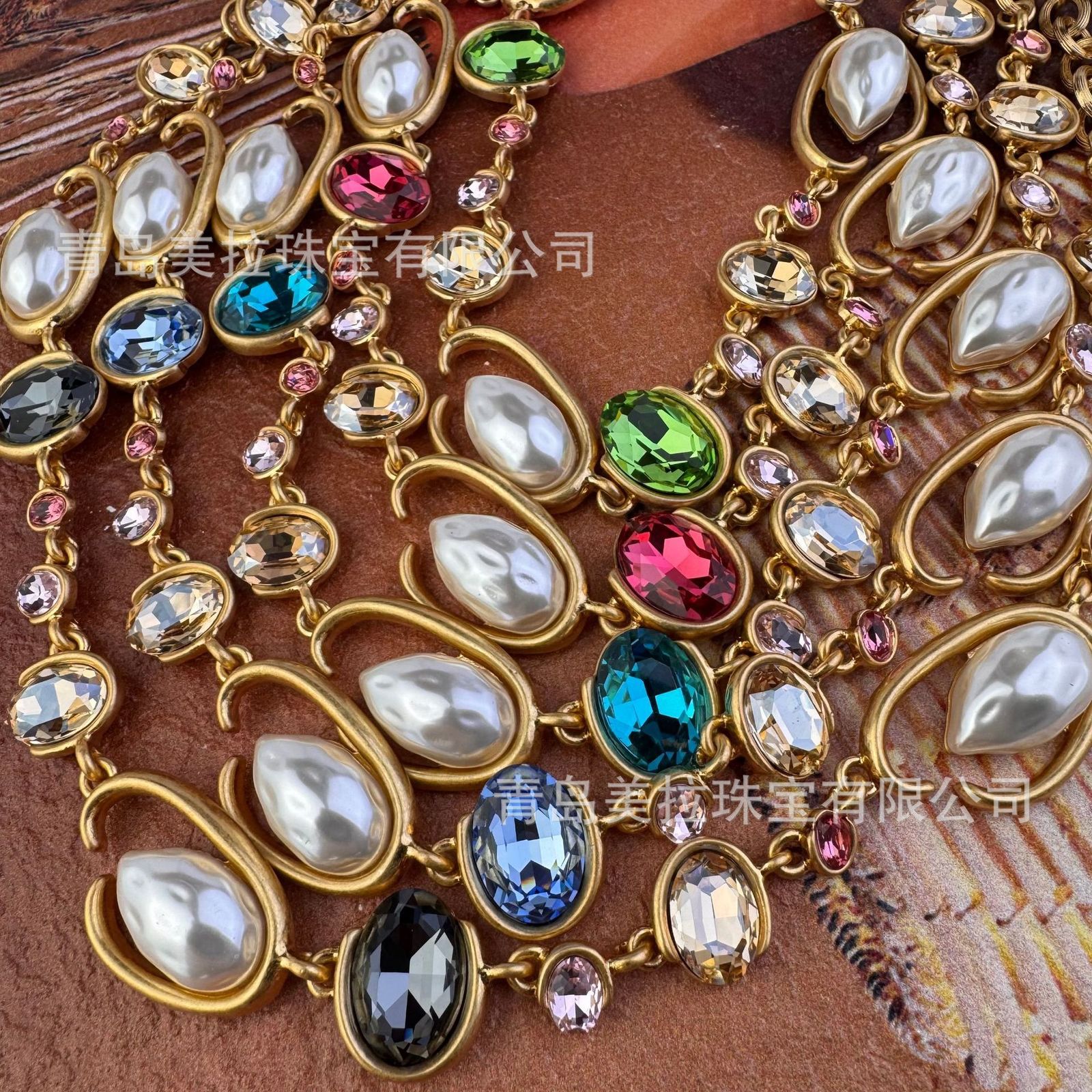 YYGEM Blue Murano Glass Freshwater Cultured White Keshi Pearl Gold Filled Chain Necklace 21" 231222