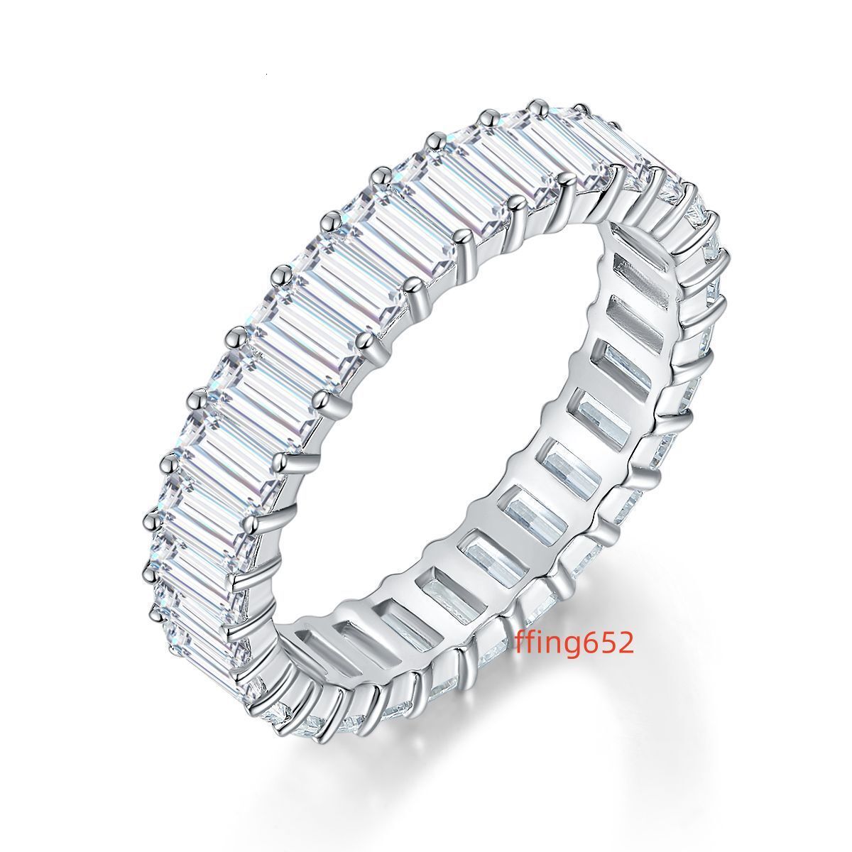 Valentines Day Gift Emerald Moissanite Eternity Ring Sterling Silver Gold Plated Full and Half Inlaid Moissanite Diamond Ring