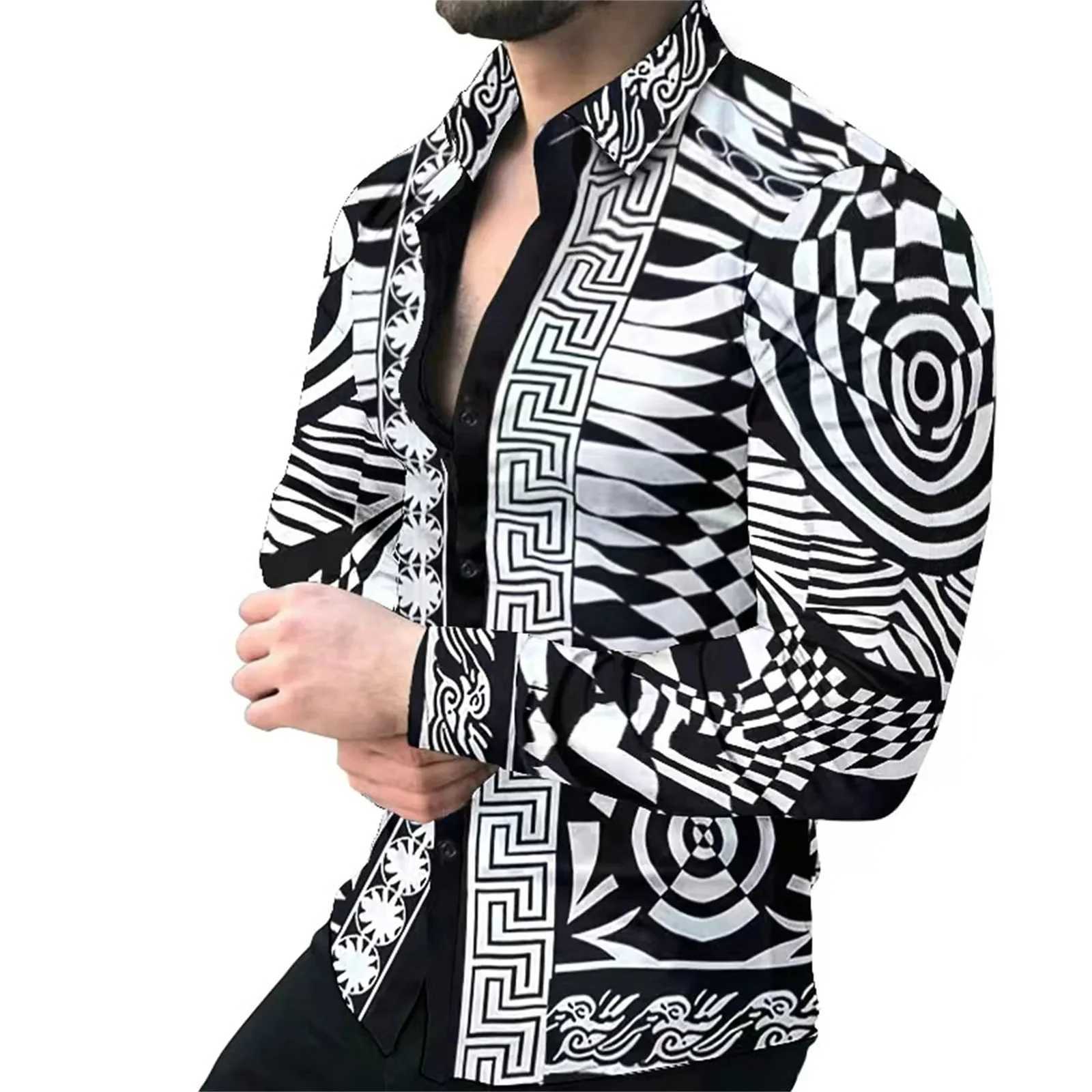 Mens Retro Street Shirt 2024 Spring/Summer Autumn/Winter Fashion 3D Printed Mens Long Sleeve Button Top W250312