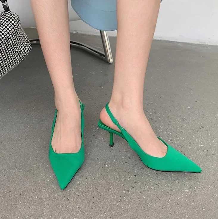 Simple E Slingback Pumps New 2023 Summer Elegant Hot Pointed Toe High H Shoes Wan Solid Thin Heel Sandals For Wen Z250311