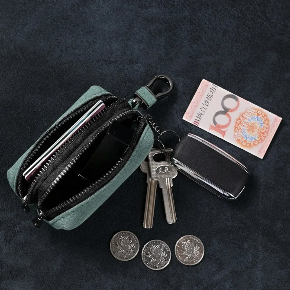 Portable Keychain Wallet for Men Women Large-Capacity Double Zipper Key Pouch Bag Suede Leather Key Case Unisex Coin Purse 250311