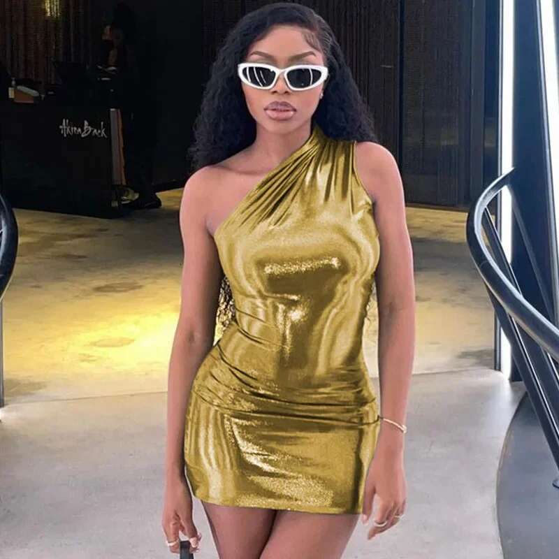 EVNISI One Shoulder Sexy Bodycon Irregular Skinny Mini Dress Party Nightclub Buttocks Short Vestido Women Summer