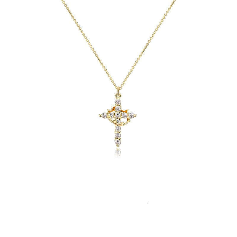 Fashionable stainless steel crown pendant with rotatable full cross zirconia necklace
