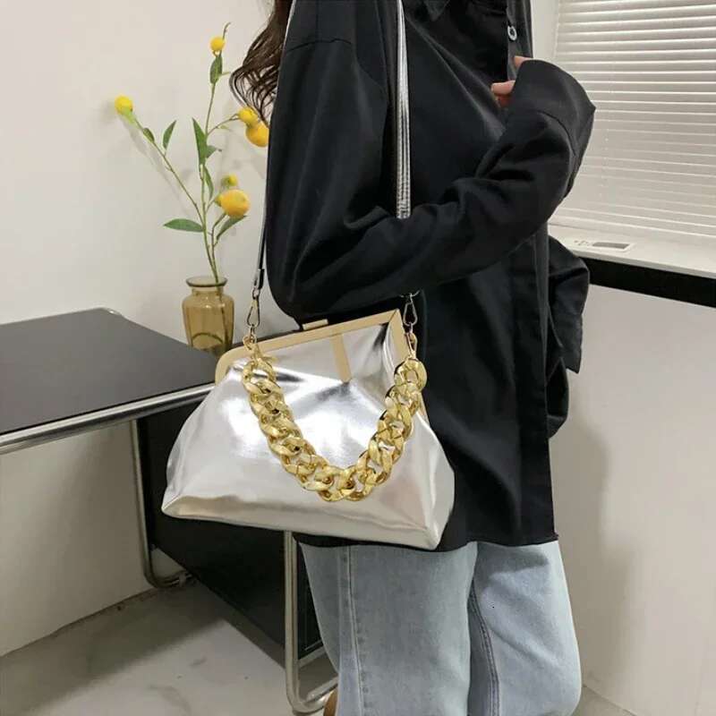 Designer Bag: Chic Women's Crossbody, Gold Chain hot Bag, Shiny Leather Fashion Crossbody Bag for Daily Use