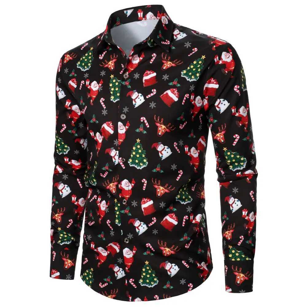 Mens Long Sleeve Shirt Christmas Shirt Banquet Holiday Printed Tops Fashion Cartoon Mens Long Sleeve Shirt W250312