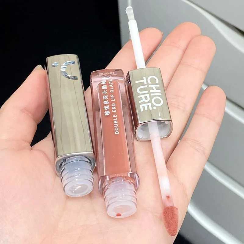 CHIOTURE double-sided lip gloss mirror water gloss lipstick honey female non stick cup lipstick gloss fadeless makeup W250312