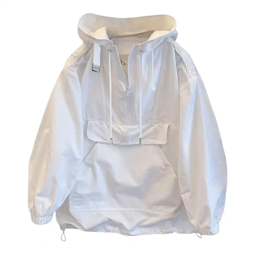 Autumn hoodie casual mens spring jacket solid pocket cargo outdoor sports travel top black windproof half zipper 250312