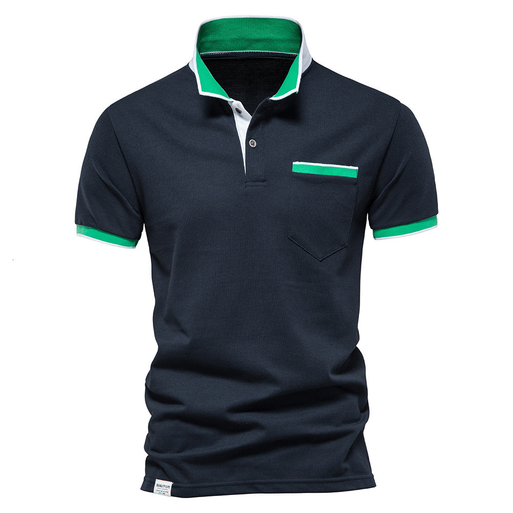 Men's t-shirt 2025 summer lapel breathable sports patchwork pocket men's polo short sleeved shirt tracksuit