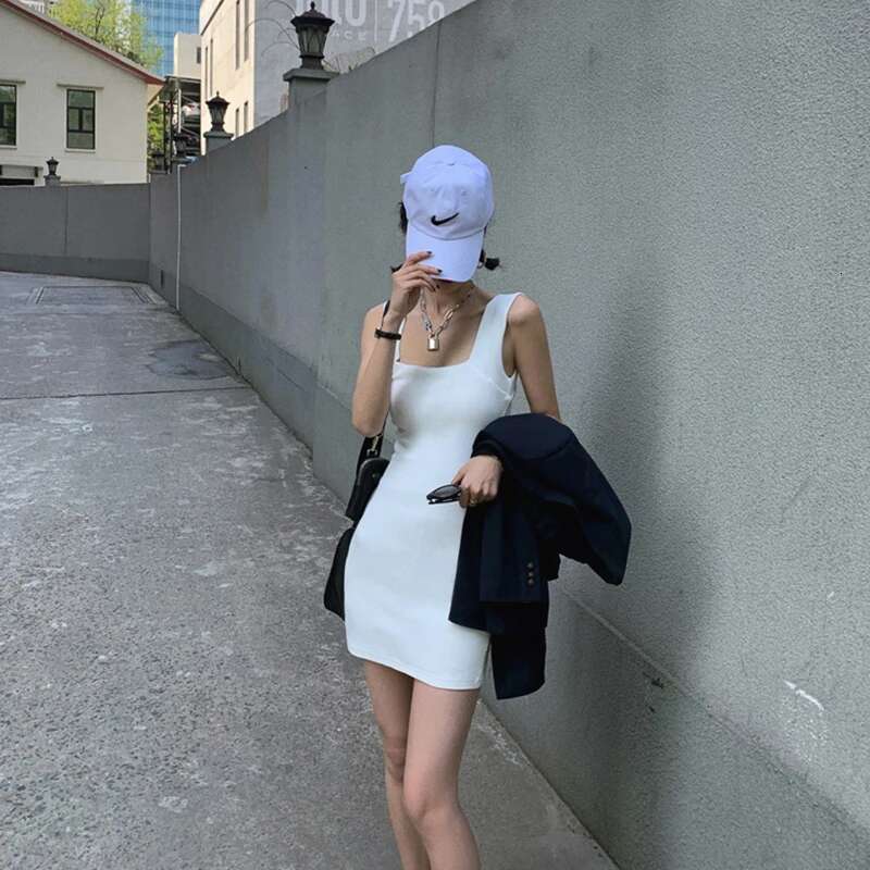 MEXZT Sexy Black Mini Dress Women Streetwear Square Collar Sundress Korean White Bodycon One Pieces Dresses Summer Vestidos New