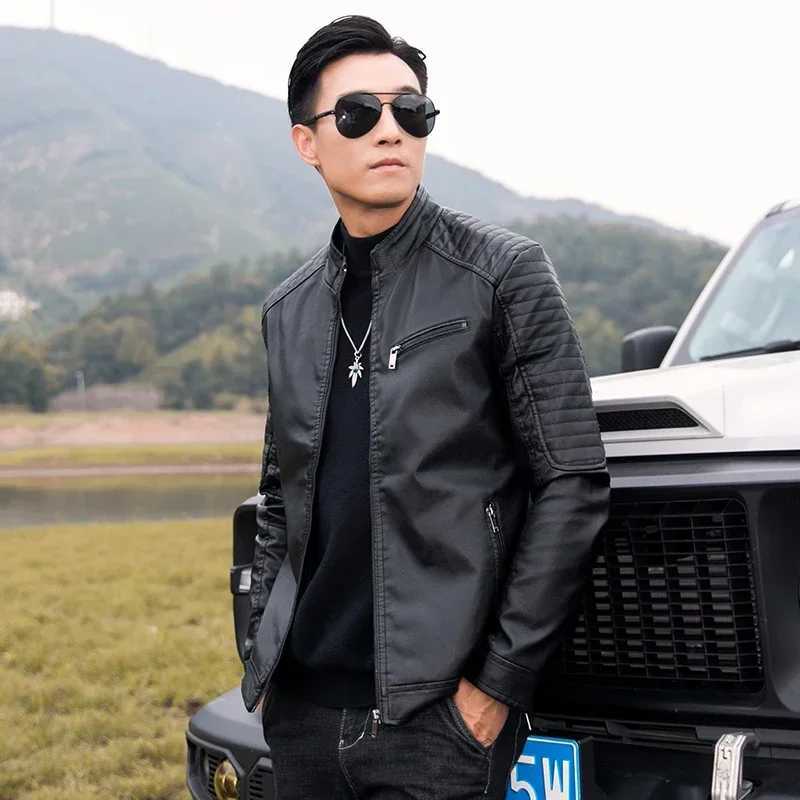 Men Slim Fit Blazer Coat 2025 Men Leather Suit Jacket Men Fashion Leather Jacket Streetwear Male Outerwear Casual Biker JacketsT250311