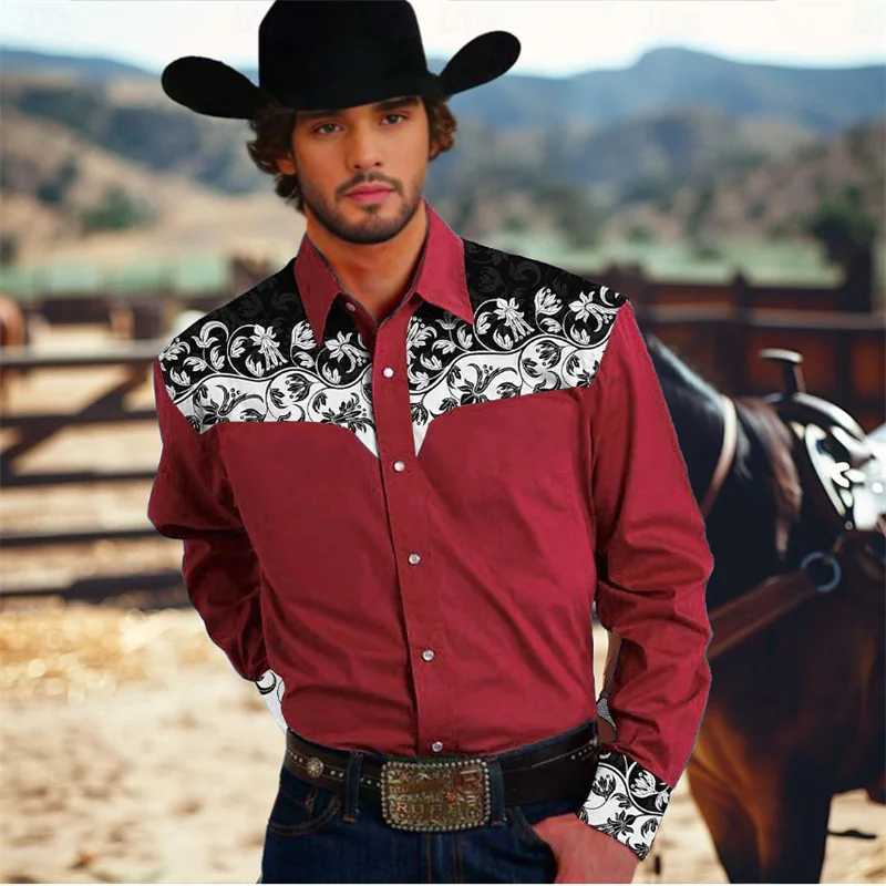 Flower Western Mens Formal Training Wedding Summer Spring Long Sleeve Blue S-5XL Polyester Shirt 2024 European Size W250312