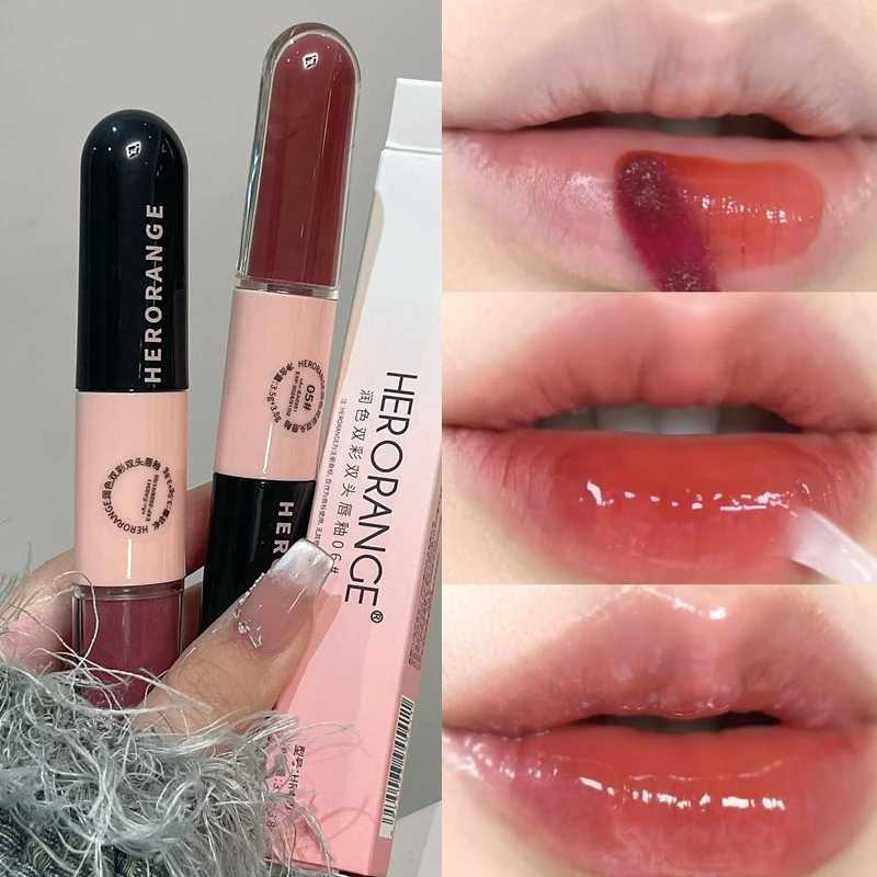 Double sided waterproof nude red lip gloss matte mirror liquid lipstick durable cherry red lip glacier sexy coloring lipstick makeup W250312