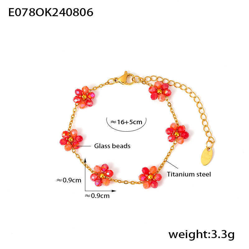 Bohemian bead necklace bracelet anklet handmade girl flower glass bead titanium steel chain jewelry set W250312