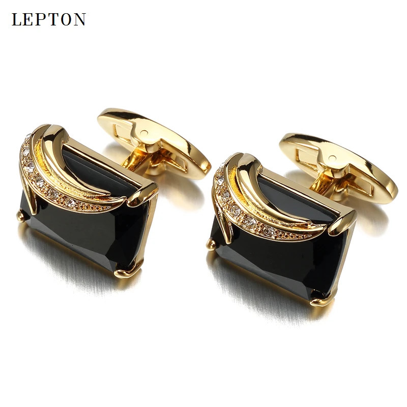Low-key Blue Glass Cufflinks for Mens Lepton High Quality Square Crystal Cufflinks Shirt Cuff Links Relojes Gemelos 250312