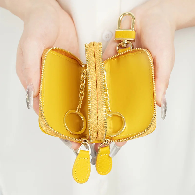 Fashionable leather car key bag Ins style multifunctional car key wallet portable double zipper mini key bag 250311