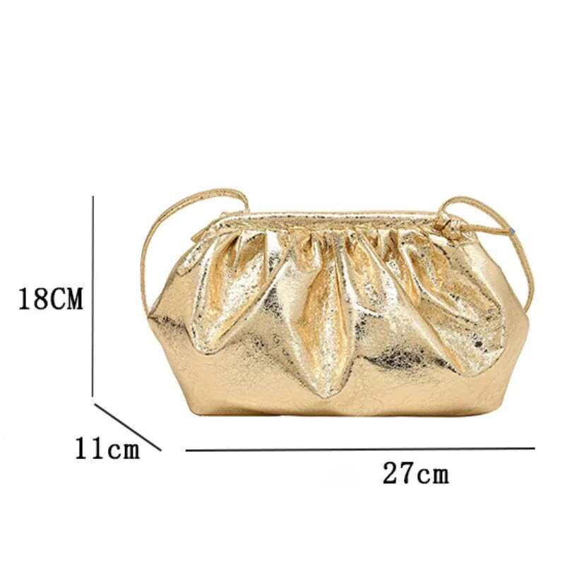 Small Design Women's Leather Sier Cloud Gold Crossbody Bag Ladies Party Clutch Purse Female Handbags