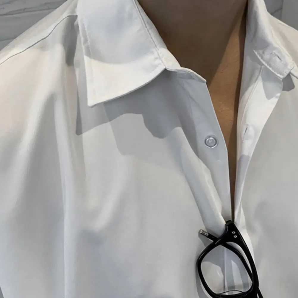 Mens shirt with loose collar single mouth long sleeved formal business solid color breathable mens mid length shirt W250312