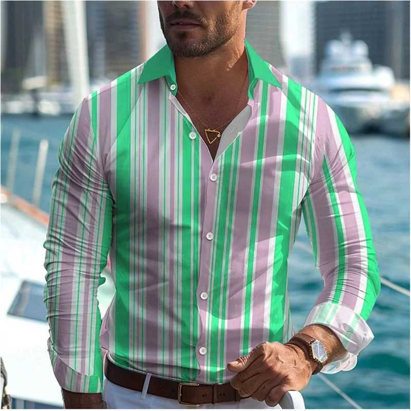 2024 Fashionable Casual Mens Line Printed Shirt Formal Spring Summer Lapel Long Sleeve 25 Colors XS-6XL Stretch Fabric Shirt W250312