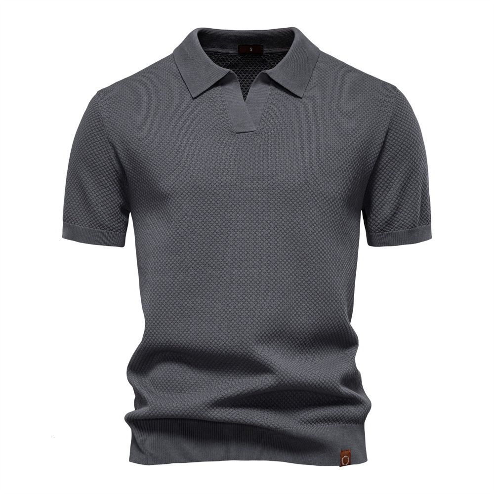 2025 Summer High Quality Polo European Pineapple Pattern Woolen Business Seagull Collar Men's Short Sleeve Sweater t shirt