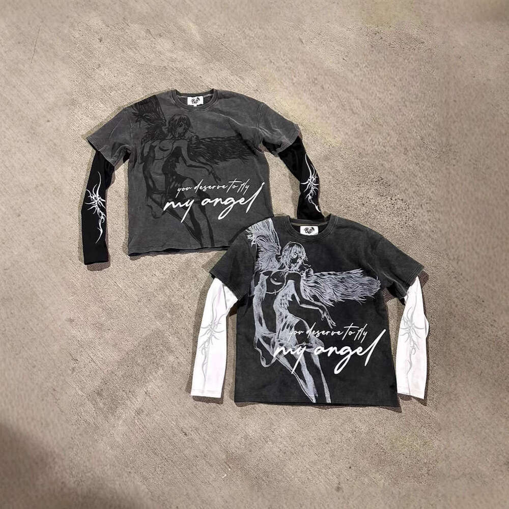 Summer casual oversized summer fashion T-shirt sports long shirt round neck new item fake two-piece old