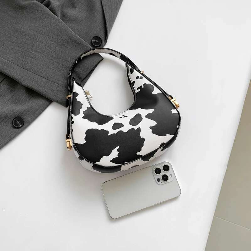 Cow Leopard Print Crescent Underarm For Women's Bag, Casual And Personalized Temperament, Hand-Held Shoulder Bag