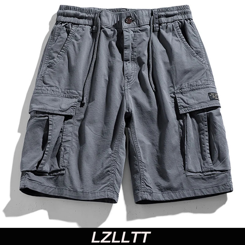 Summer Men Cargo Multi Pocket Shorts Men Casual Solid Elastic Waist Beach Short Spring Men Jogger Pants Shorts Male Drop 250310