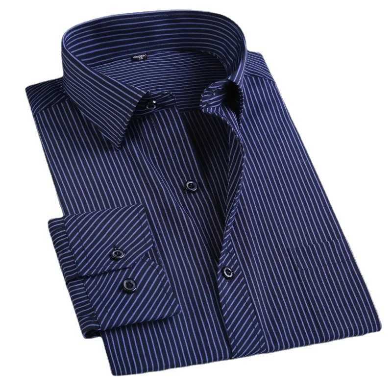 Qualilty Plus Large 8XL 7XL 6XL 5XL 4XL Mens Business Casual Long Sleeve Pocket Shirt Striped Mens Social Mens Dress Shirt W250312