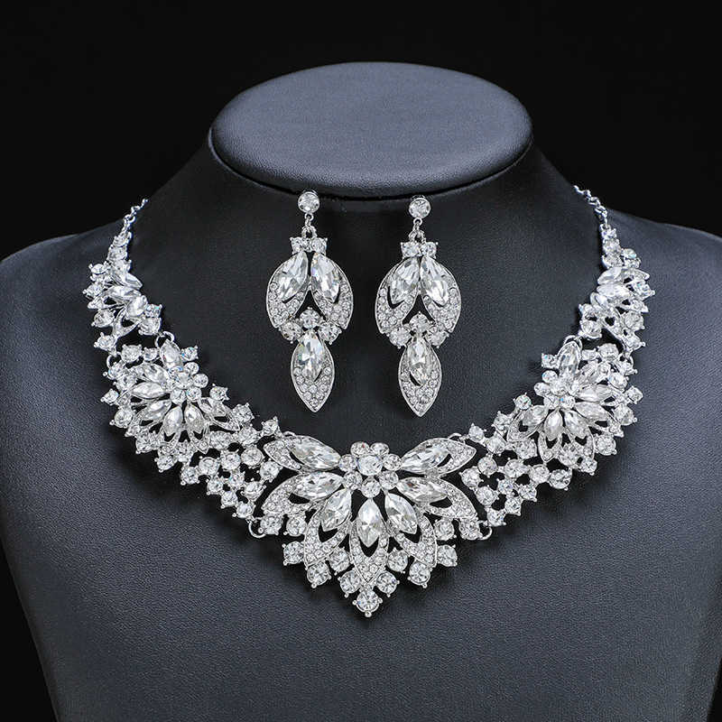 Necklace set womens 2-piece set leaves and flowers exaggerated luxury new bride wedding accessories W250312