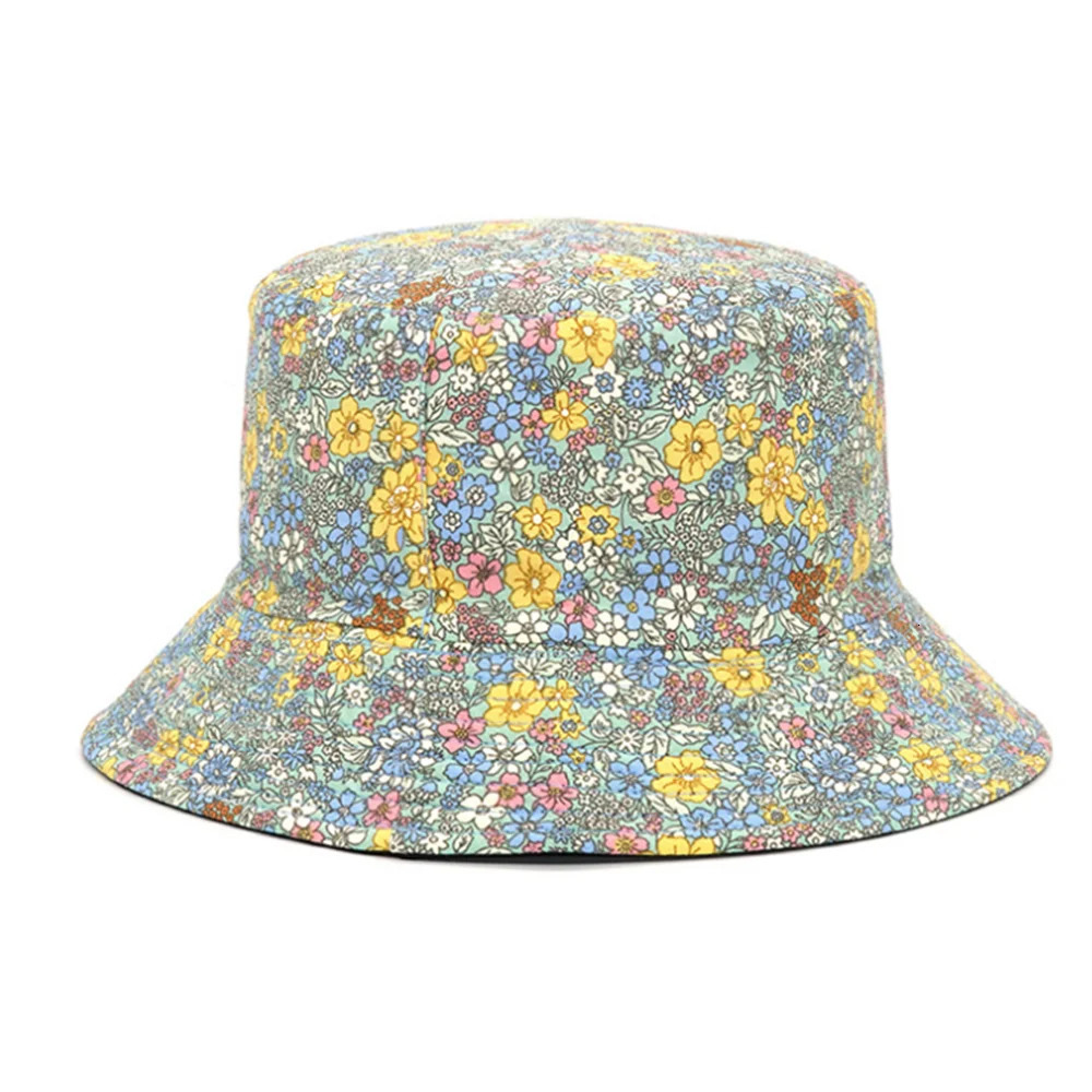 Spring and Summer Small Floral Print Bucket Hat Trend Flower DoubleSided Male Wild Basin Sun Woman Cap 250304