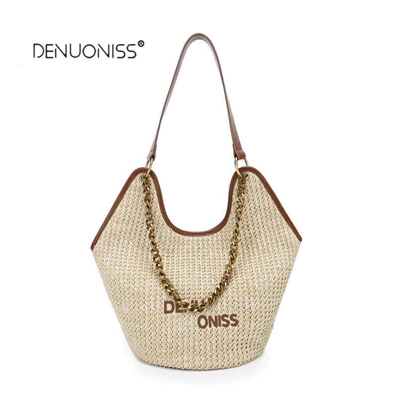 Casual Beach Woven Handbags Bucket Large Capacity Straw Underarm Seaside Travel Solid Color Shoulder Bag For Women