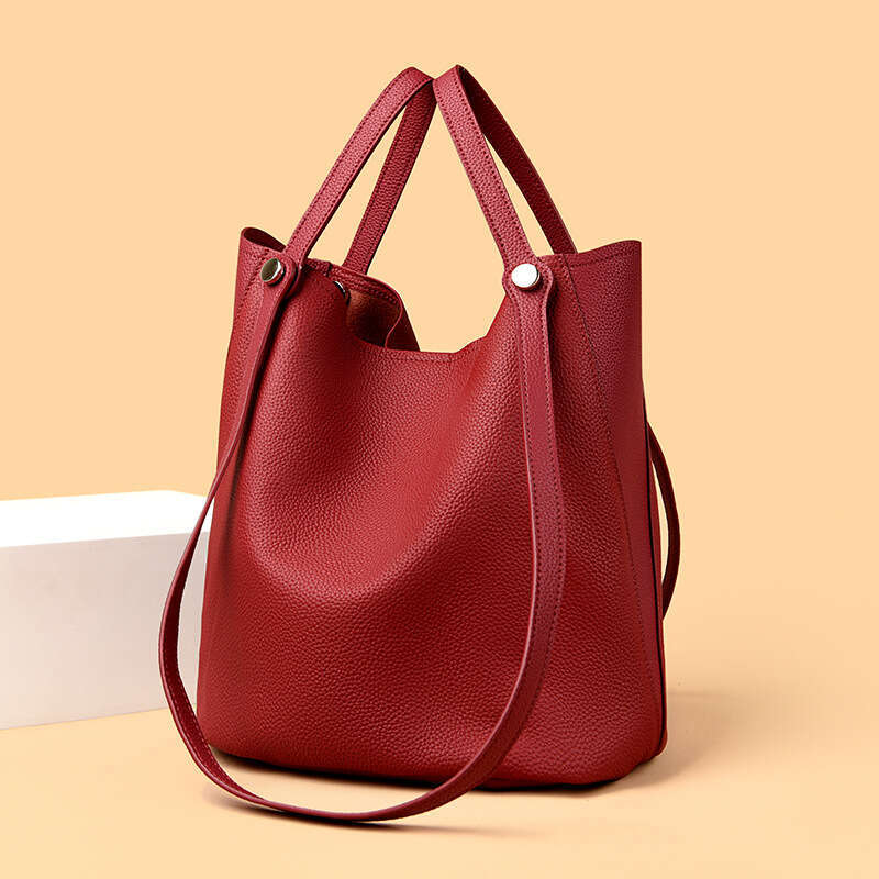 Women's Bags Handbag Genuine Leather Women's New Fashion Simple Bucket High-End Sense Large Capacity Mother And Child Shoulder Bag Versatile