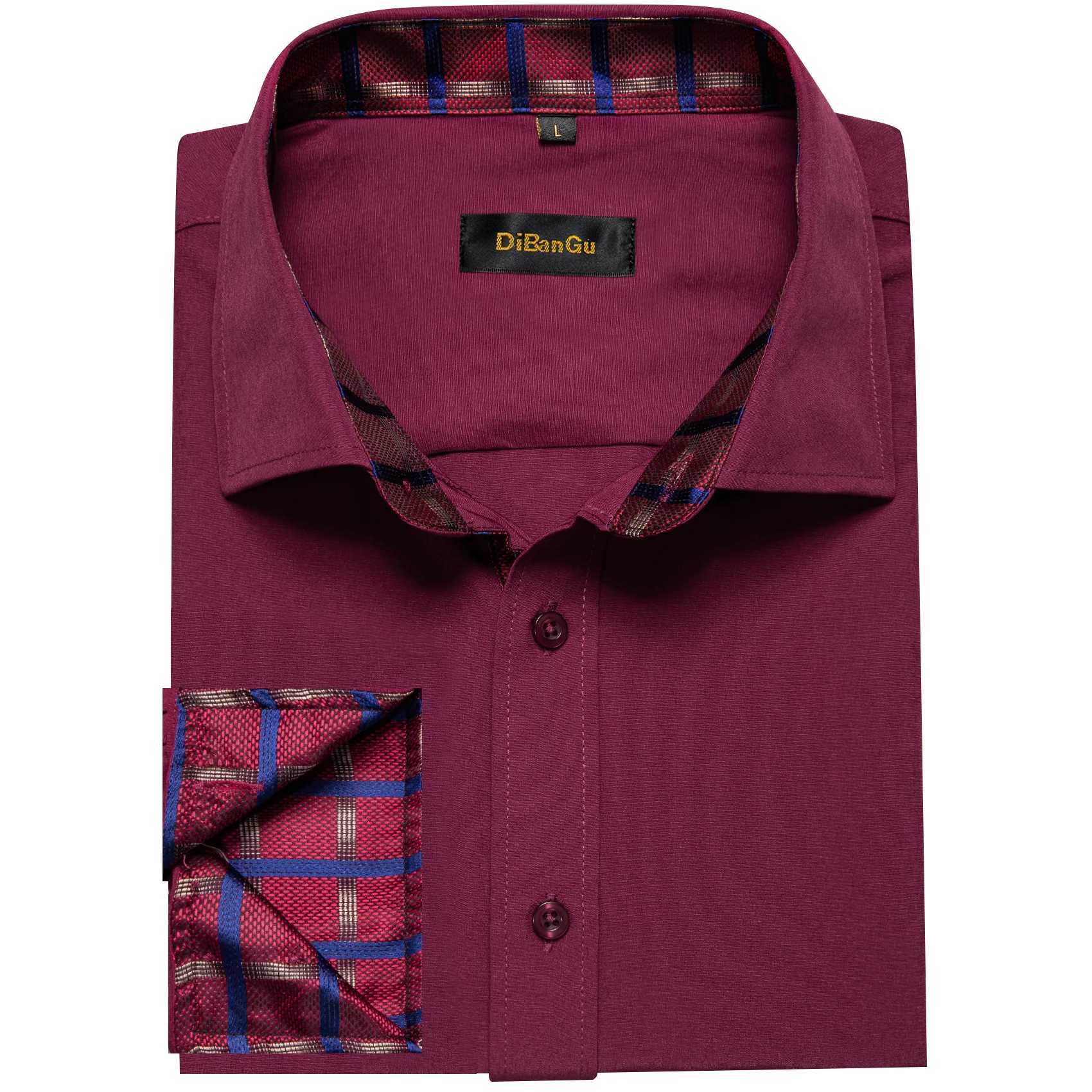 Fashion Burgundy Red Men Luxury Shirt Spring Fall Shirts For Man Long Sleeve Formal Button Collar Male Wear Designer Shirt Gift W250312