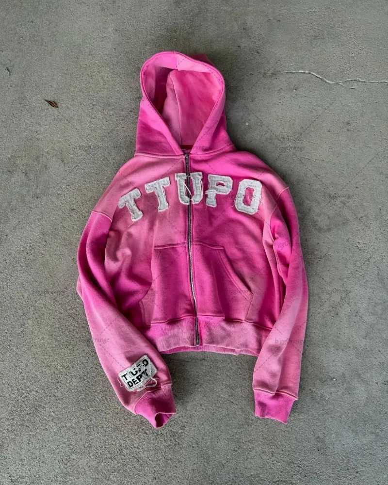 High Street Harajuku Retro Letter Embroidery Oversized Sweatshirt Men Y2k Street Fashion Hip Hop Rock Zipper Hoodie Women M250312