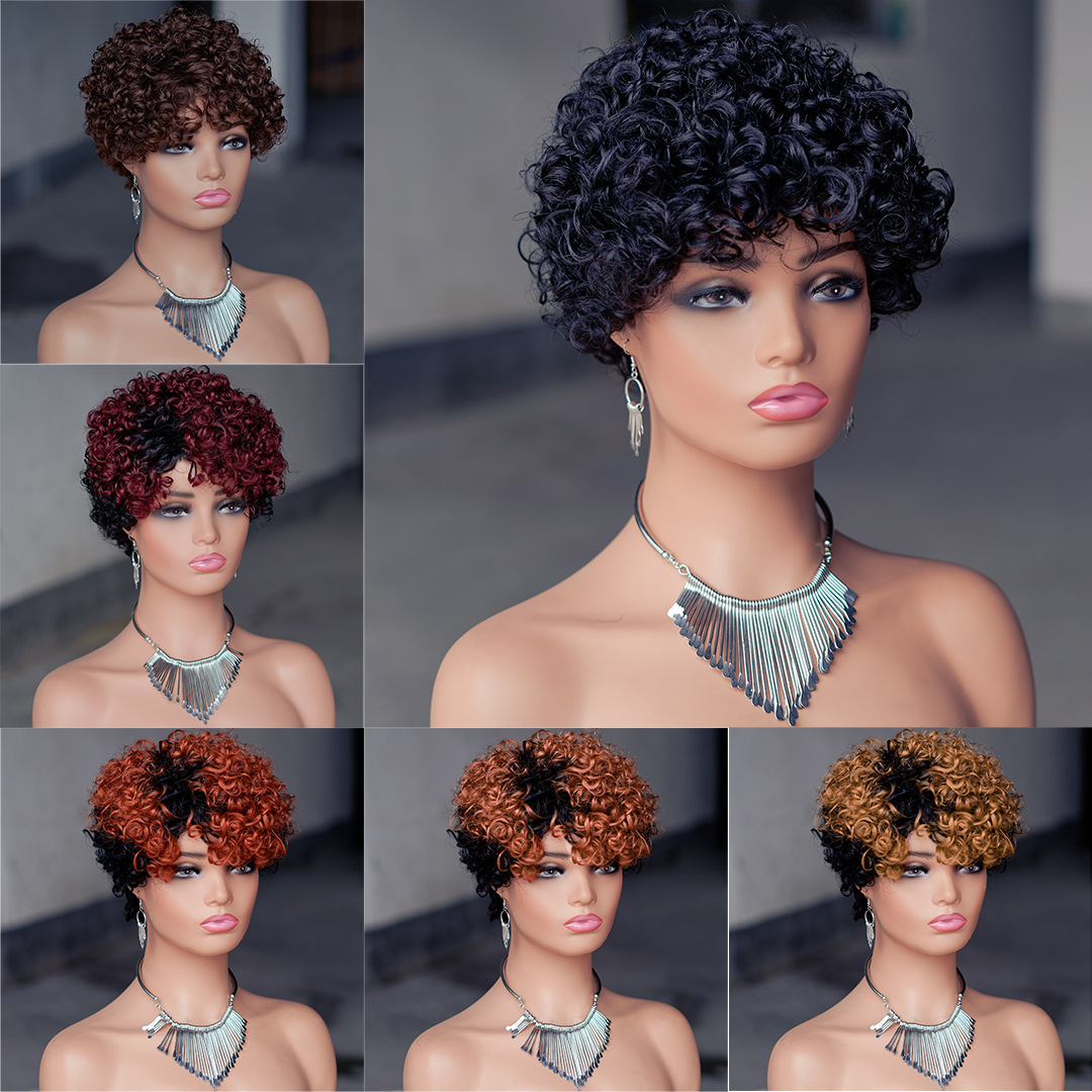 6 Inch Deep Wave Pixie Cut Human Hair Bob Wig - Premium Machine Made Lay Flat Cap with Invisible Hairline - Glueless Wear Natural Looking Short Curly 