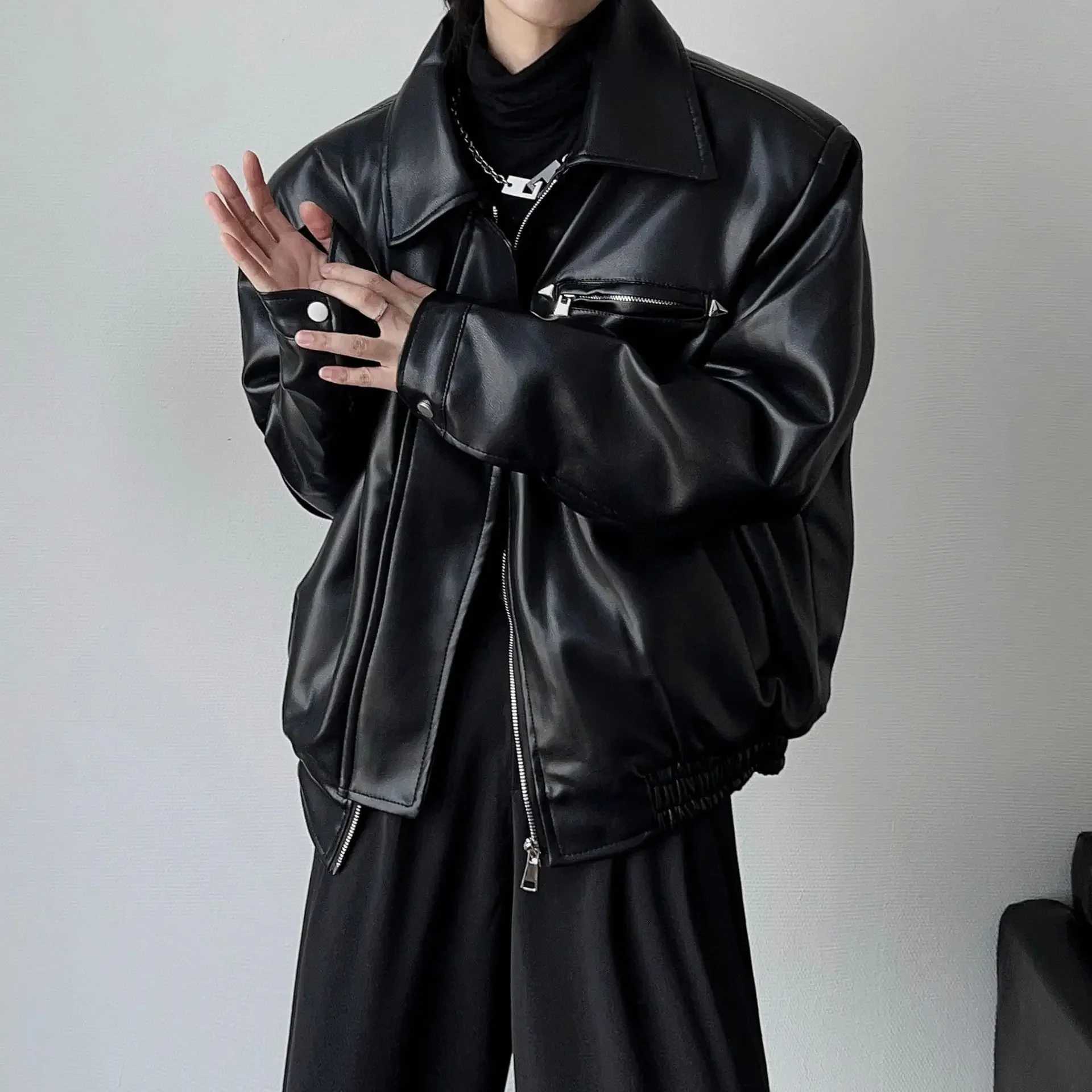 High-End FeelPULeather Jacket For Men Casual Loose Fit Faux Leather Jacket Trendy Motorcycle Wear Spring Autumn 2024 New ModelT250311