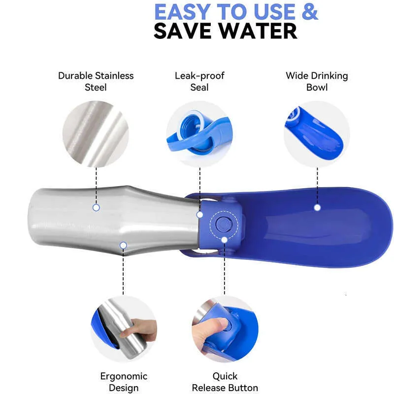 Dog Water Bottle Portable Stainless Steel Convenient Pet Water Dispenser Leak Proof Puppy Travel Water Bowl for Dog