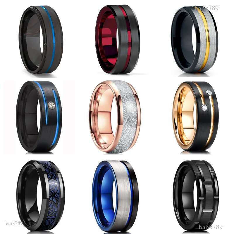 Fashion 8Mm Tungsten Carbide Ring Black Celtic Dragon Blue Carbon Fibre Ring Men Wedding B